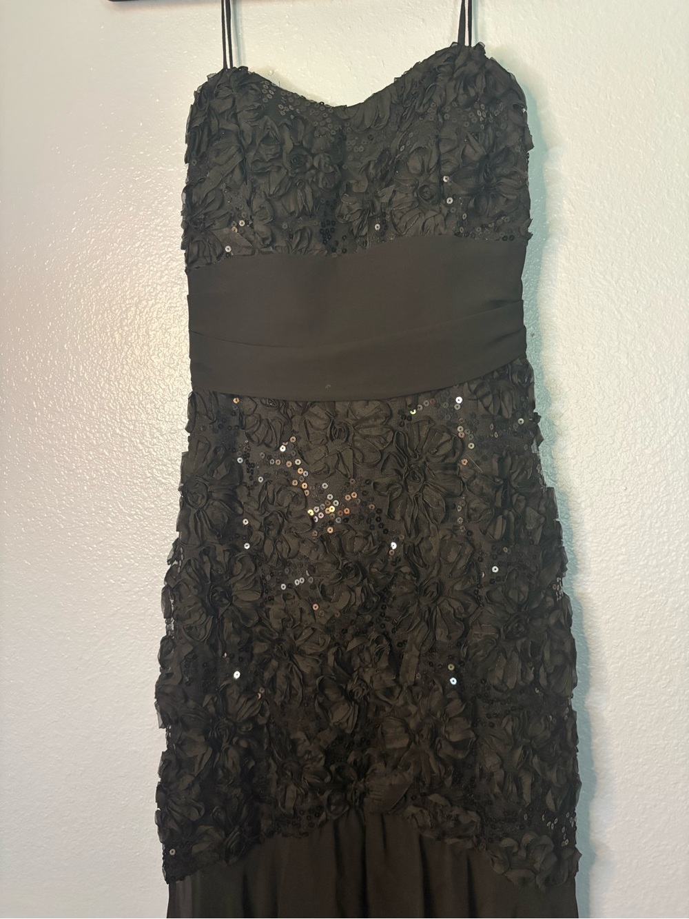 Fiesta Black Strapless Floral Sequin Evening Dress